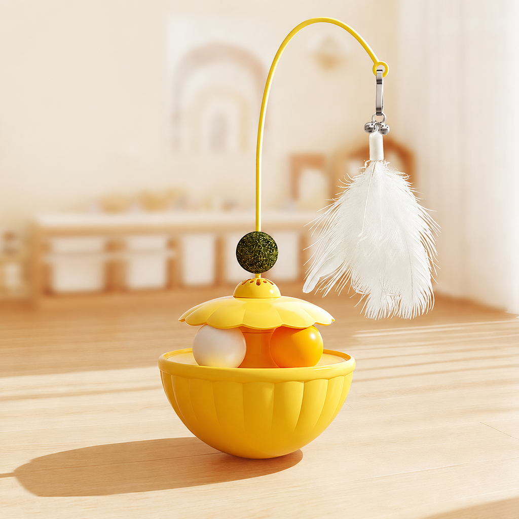 Interactive Cat Wobble Toy with Feather, Bell & Catnip Ball