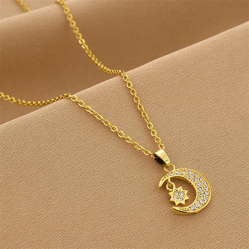 Full Rhinestone Moon and Star Mythology Necklace