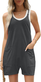 Women's Casual Sleeveless Loose Short Jumpsuit with Thin Straps
