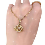 Large Crown Heart Angel Clavicle Necklace