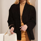 Vintage Style Loose Suede Long-Sleeve Blazer with Pockets for Women