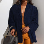Vintage Style Loose Suede Long-Sleeve Blazer with Pockets for Women