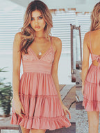 Backless Spaghetti Strap Shirred A-Line Midi Dress
