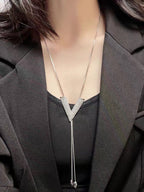 Adjustable Silver V-Letter Clavicle Chain Necklace