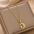 Full Rhinestone Moon and Star Mythology Necklace