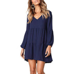 Women's V-Neck Belted Straight Dress