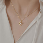 Planet and Moon Pendant Pearl Necklace