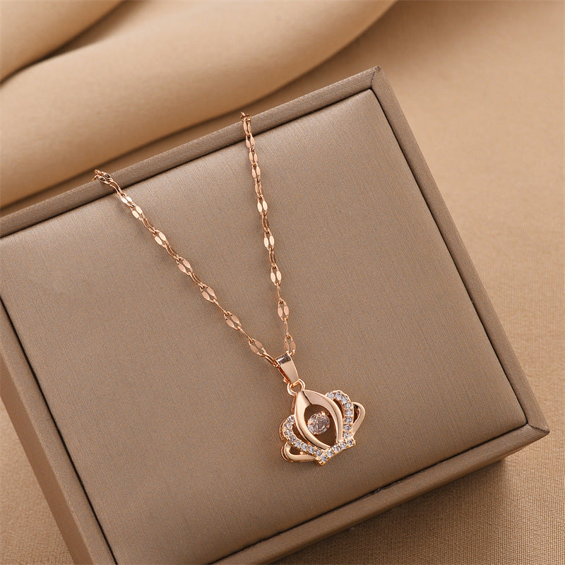 Large Crown Heart Angel Clavicle Necklace