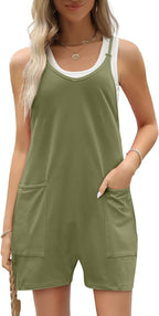 Women's Casual Sleeveless Loose Short Jumpsuit with Thin Straps