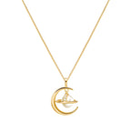 Planet and Moon Pendant Pearl Necklace