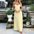 New Elegant Lace-Up Solid Color A-Line Midi Dress