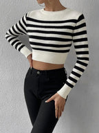 Striped Cropped Knit Sweater for Layering or Outerwear