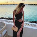 Asymmetrical Neck Spaghetti Strap Sexy Lace-Up Cutout Slit Maxi Dress