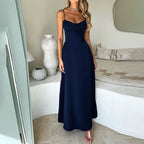 New Elegant Lace-Up Solid Color A-Line Midi Dress