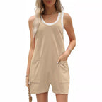 Women's Casual Sleeveless Loose Short Jumpsuit with Thin Straps
