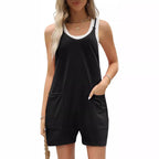 Women's Casual Sleeveless Loose Short Jumpsuit with Thin Straps