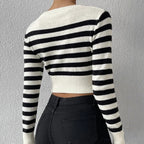 Striped Cropped Knit Sweater for Layering or Outerwear
