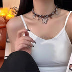 Vintage Coffee Enamel Butterfly Pendant Necklace – Statement Clavicle Chain