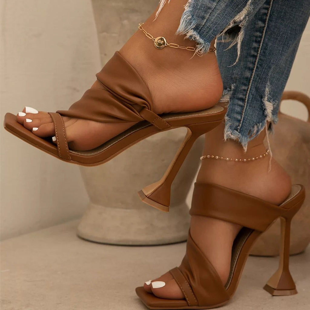 Square-Toe Stiletto Heel Slingback Sandals