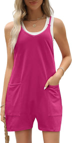 Women's Casual Sleeveless Loose Short Jumpsuit with Thin Straps