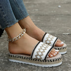Peep-Toe Wedge Braided Jute Platform Comfortable Slip-On Sandals