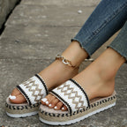 Peep-Toe Wedge Braided Jute Platform Comfortable Slip-On Sandals