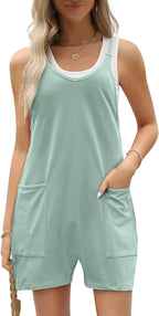 Women's Casual Sleeveless Loose Short Jumpsuit with Thin Straps