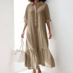 Asymmetrical Shirt Collar Button-Up Casual Long Sleeve Dress