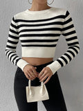 Striped Cropped Knit Sweater for Layering or Outerwear