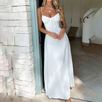 New Elegant Lace-Up Solid Color A-Line Midi Dress