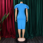 Square Neck Ruffled Short-Sleeve Bodycon Dress