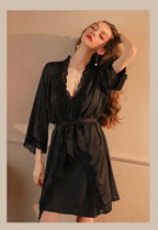 Deep V Neck Spaghetti Strap Backless Lace Nightgown