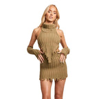 Strap Neck Hot Girl Short Knit Top and Bodycon Mini Skirt Women's Two-Piece Set