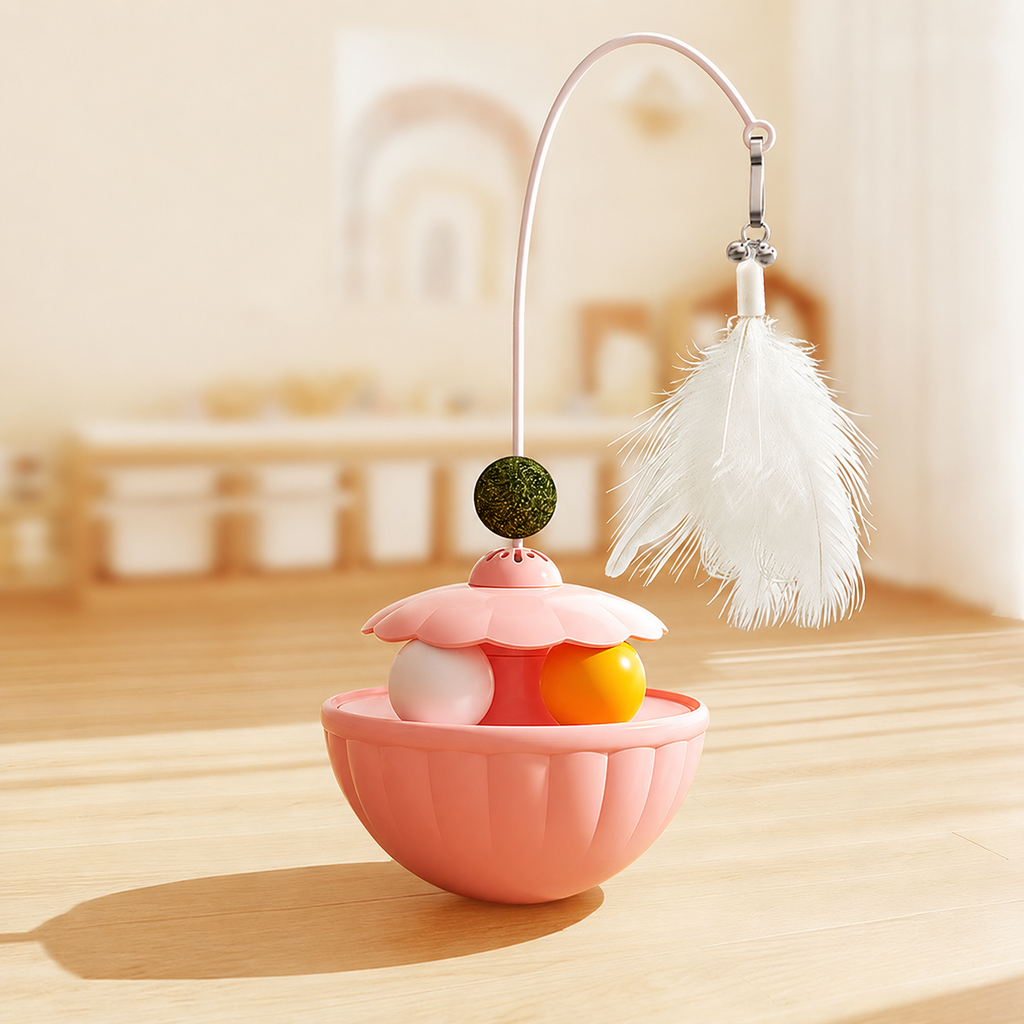 Interactive Cat Wobble Toy with Feather, Bell & Catnip Ball