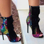 Womens Tassel Zipper Fashion High Heels