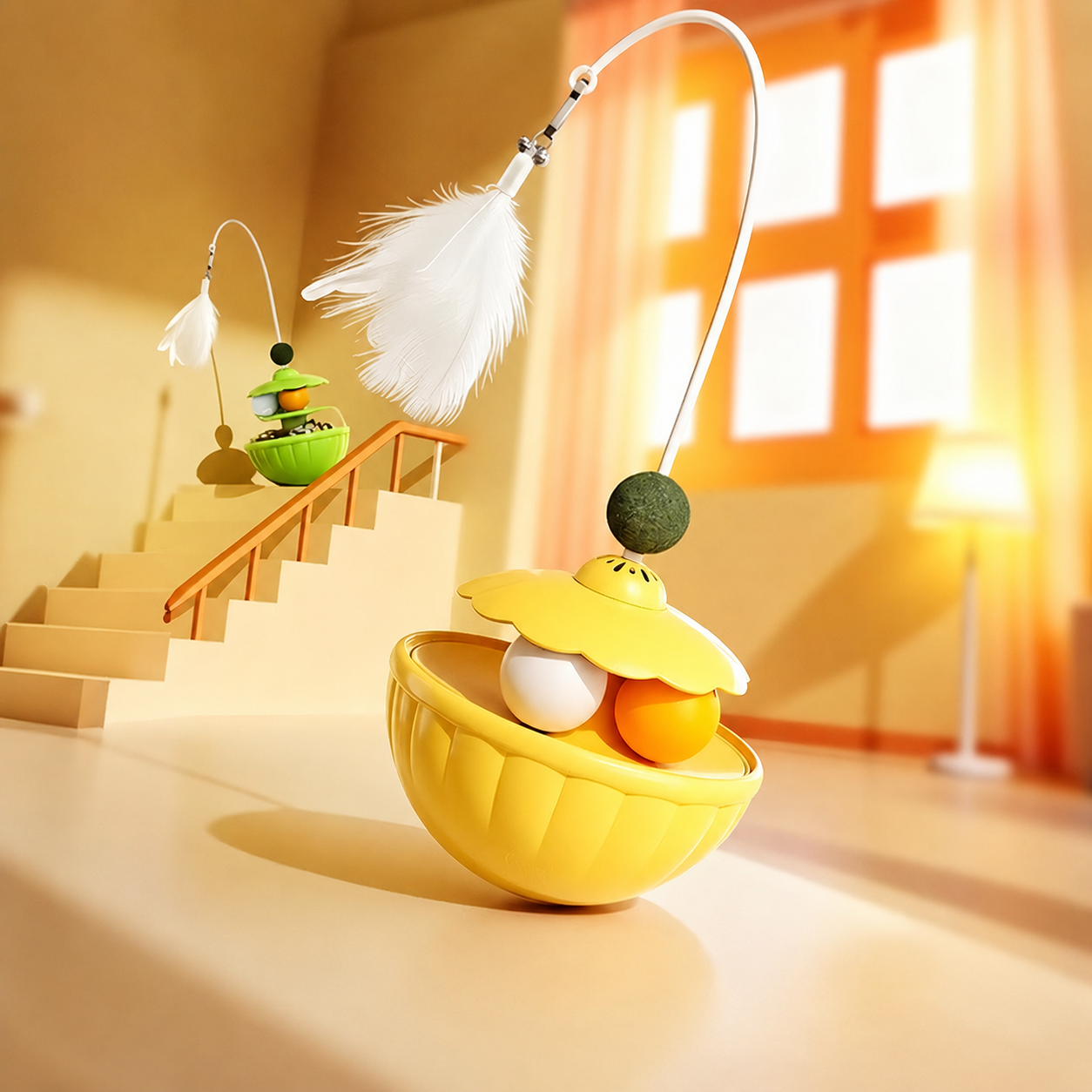 Interactive Cat Wobble Toy with Feather, Bell & Catnip Ball
