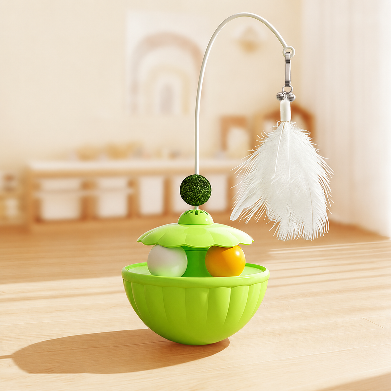 Interactive Cat Wobble Toy with Feather, Bell & Catnip Ball